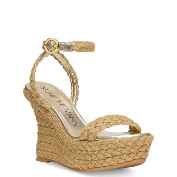 NEW STUART WEITZMAN braida strap espadrille wedge sandals in gold - Picture 1 of 4